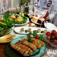 Snapdishの料理写真:息子くんのBirthday party🎉　　　筍の肉巻きレシピつき(^^)