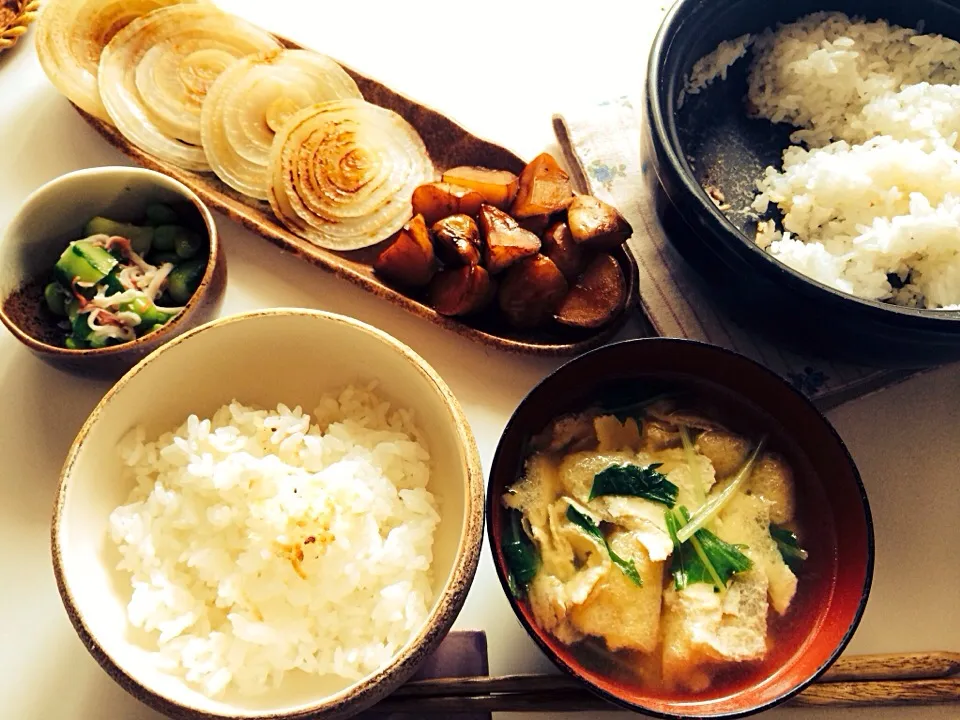 土鍋ご飯  新玉と新じゃが|かとぅさん