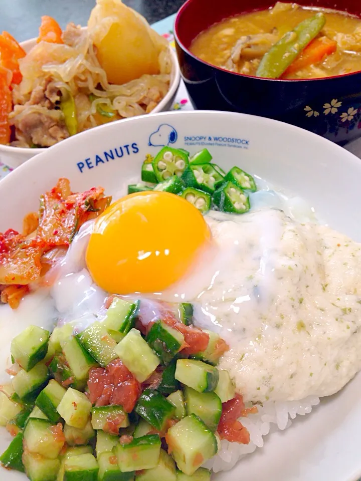 ちょいネバのっけ飯🍚肉じゃが・納豆汁|がぁがさん