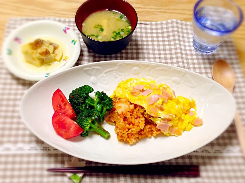 キムチ炒飯 とろとろハム卵のせ|ゆきぼぅさん