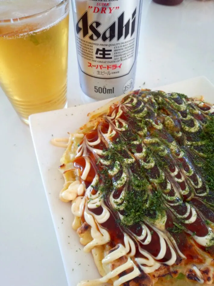 肉なし野菜お好み焼き✡ランチ✡でビール♡|ちび太さん