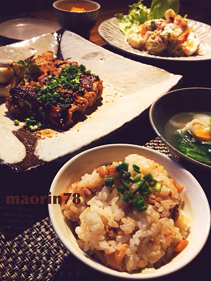 筍の混ぜご飯☆鶏肉の味噌焼き☆新ジャガのポテトサラダ😊|CHINAMIさん