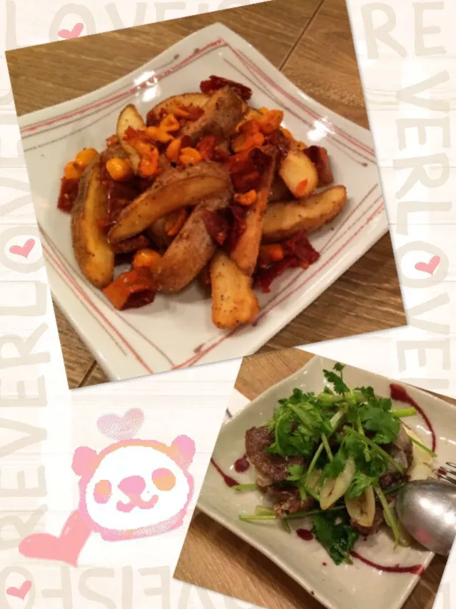 Chinese chips,  Sautéed lamb with coriander|cocoaさん