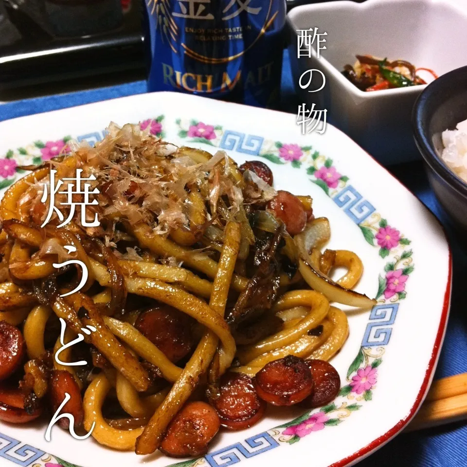 140415-焼うどん/ご飯/酢の物 ¥220 #夕食 #自炊|dune725さん