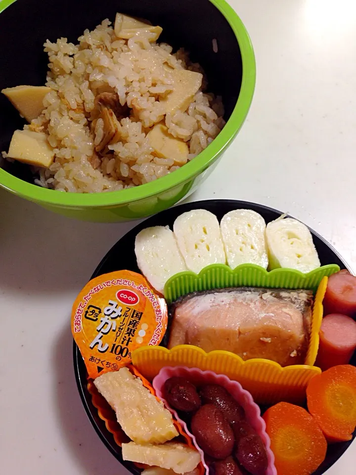 久々投稿！白い卵焼きと筍ご飯のパパ弁当。|mogonnさん