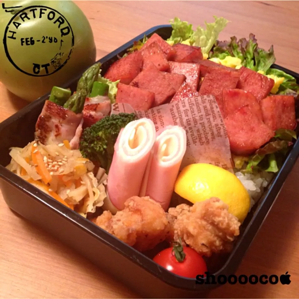 むぃこに上から…スパム丼弁。|shoooocoさん