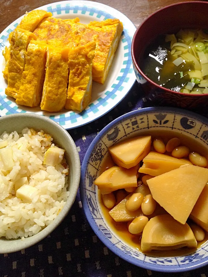 タケノコご飯 タケノコの煮物 玉子焼き 若竹汁|掛谷節子さん