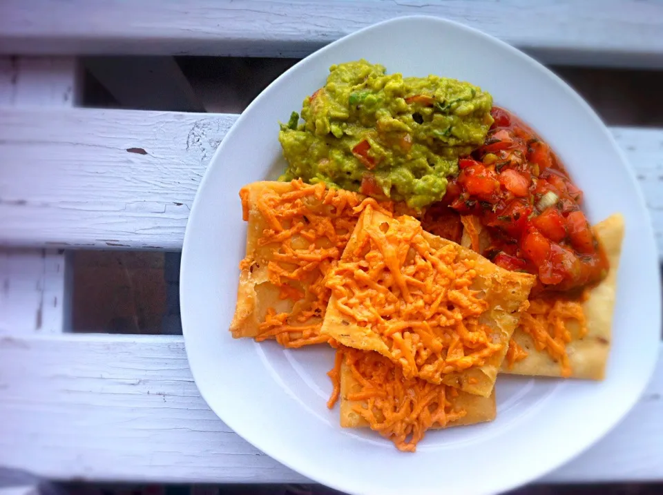 Snapdishの料理写真:Gluten free, wheat free nachos with homemade salsa and guacamole #vegan #chatpapdi|T.E.Dennisさん