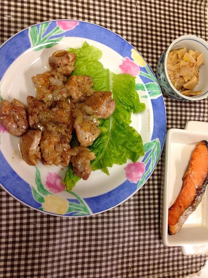 チキンのネギ塩ダレ焼き  筍のおかか煮  焼き鮭|ひとみんさん