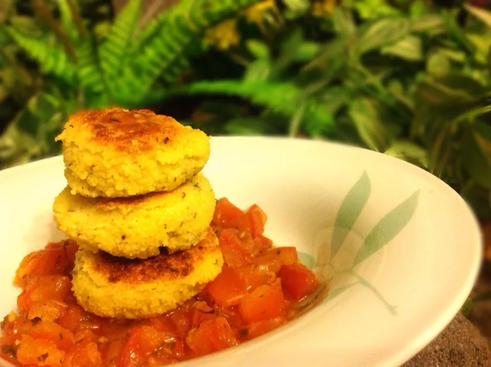 Snapdishの料理写真:Couscous cakes with roasted tomato salad|brendieeeさん