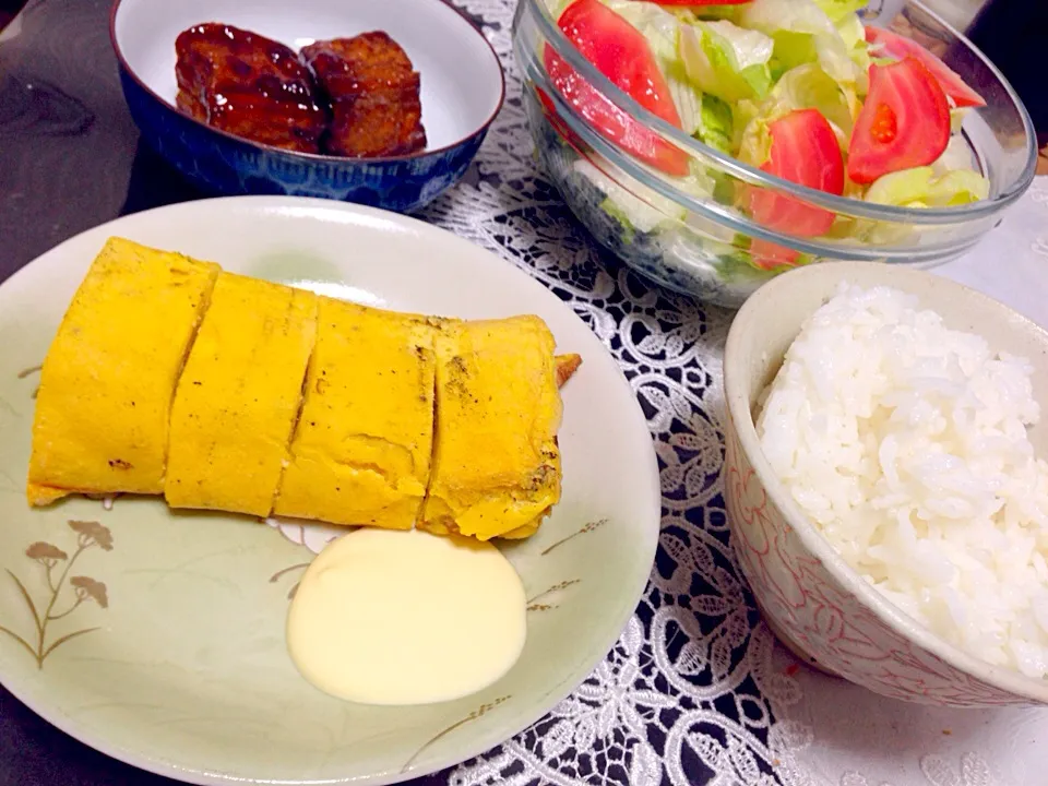 すりおろしニンニク入り卵焼きの晩ご飯|やすさん