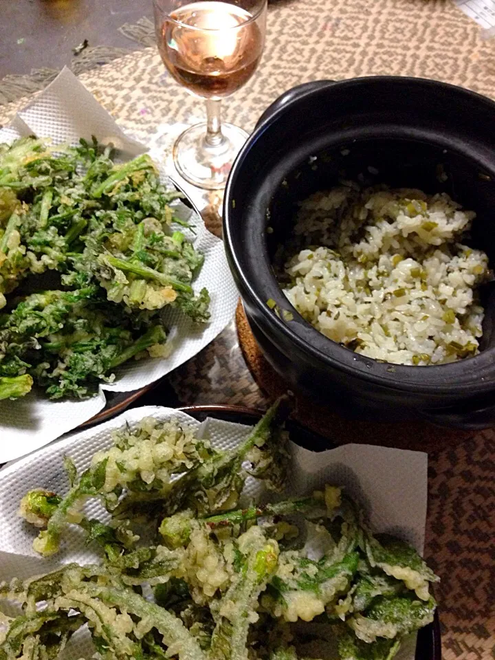 セリご飯、セリかき揚げ、たらの芽天ぷら|あゆさん