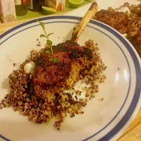 Snapdishの料理写真:Lavender crusted Lamb "Lollipop", with cucumber tzatziki,  rainbow quinoa.  Yum!|Stacy Dowさん