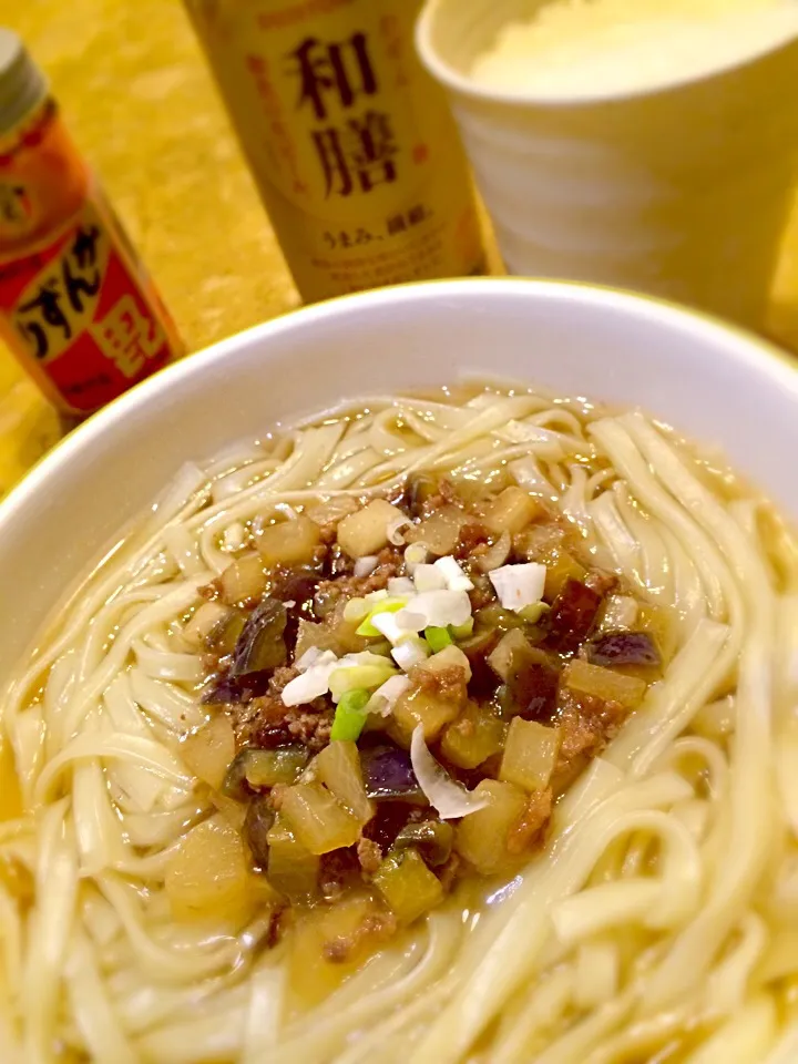 かんずり入茄子と大根の肉そぼろあんかけうどん|MIEKO 沼澤三永子さん