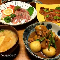 新ジャガの鶏味噌煮込み♪  お造り♪  鰻の蒲焼き♪