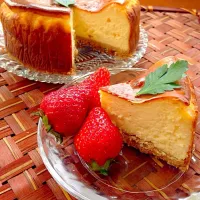 section of a cake🍴hayabusa921's Baked Cheese cake✨ひろさんのﾍﾞｲｸﾄﾞﾁｰｽﾞｹｰｷ断面