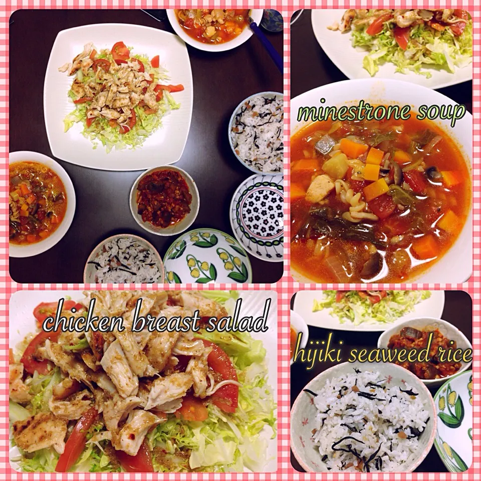 Healthy Meal - minestrone soup + chicken breast salad|YvoMiwaさん