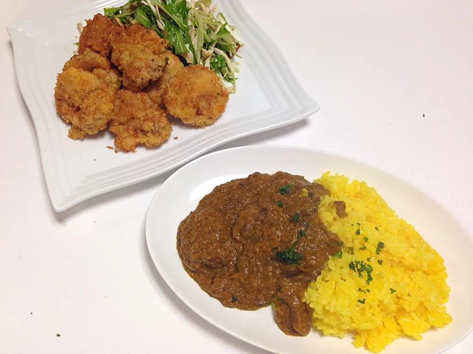 チキンカレー、一口カツ|たえさん