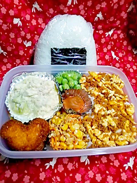 Snapdishの料理写真:とりそぼろ弁当⊂(°θ°)⊃ ＆ 卵塩昆布おにぎり|猫田さん