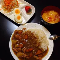 カレー＆もやしナムル＆トマトスープ|ゆかさん