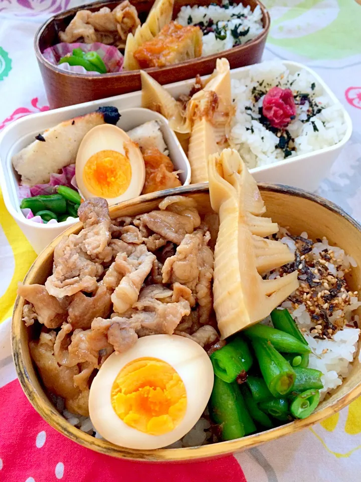 Snapdishの料理写真:4/22家族3人のお弁当|Mica Kobayashiさん