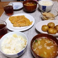 Snapdishの料理写真:筍ご飯、新ジャガ照り煮、春キャベツオムレツ、春尽くし|ゆみこさん