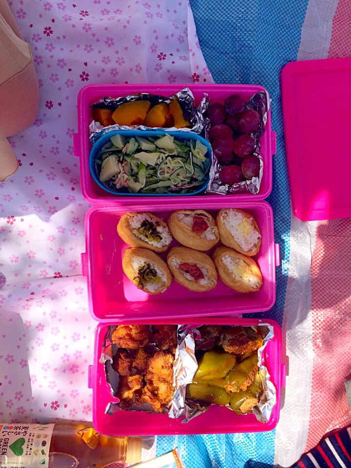 お花見弁当！定番の唐揚げにピーマン肉詰め。サラダはわさびマヨで！|カオルさん