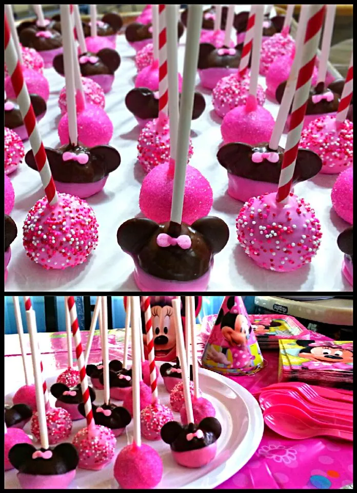 Snapdishの料理写真:Red Velvet Minnie Mouse Cake Pops (for daughter's birthday)|S Theoさん