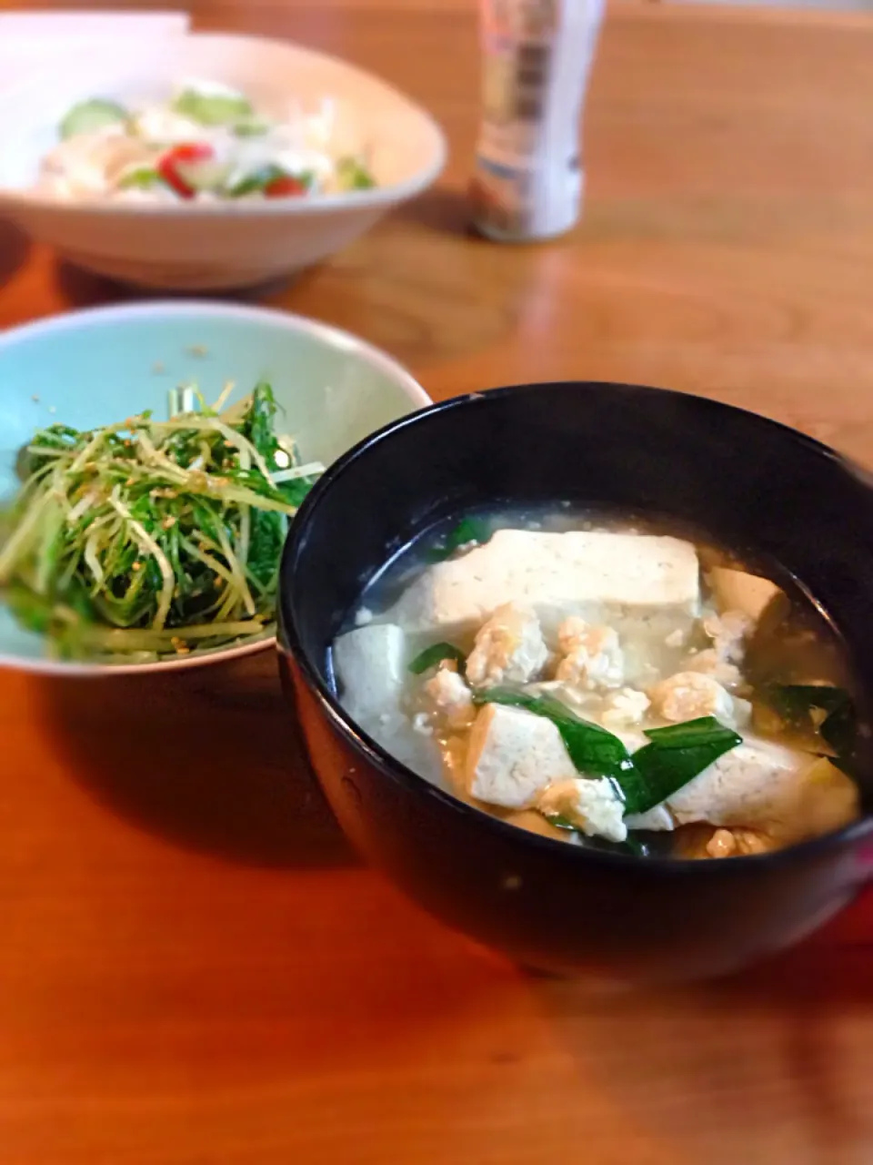 水菜のお浸しに、豆腐と鳥ミンチのスープ|脇田喬さん