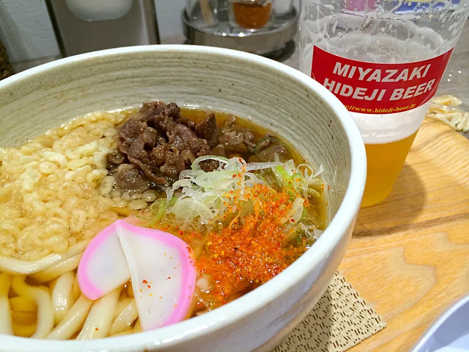 ひでじ生ビールからの肉うどん🎵|ゆきこさん