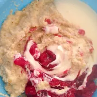 Snapdishの料理写真:Porridge stewed fruit and yogurt.|Fionaさん