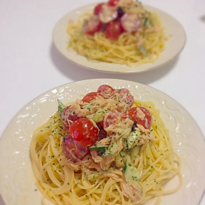 Snapdishの料理写真:ツナとトマトの冷製パスタ🍅|瑞歩さん