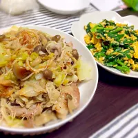 Snapdishの料理写真:豚肉と野菜の蒸し焼き、ニラ玉|かおりさん