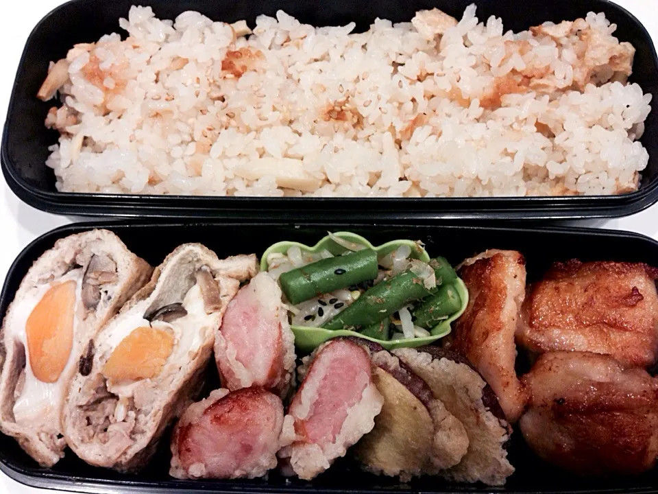 筍ご飯と唐揚げのお弁当。|Chiharuさん