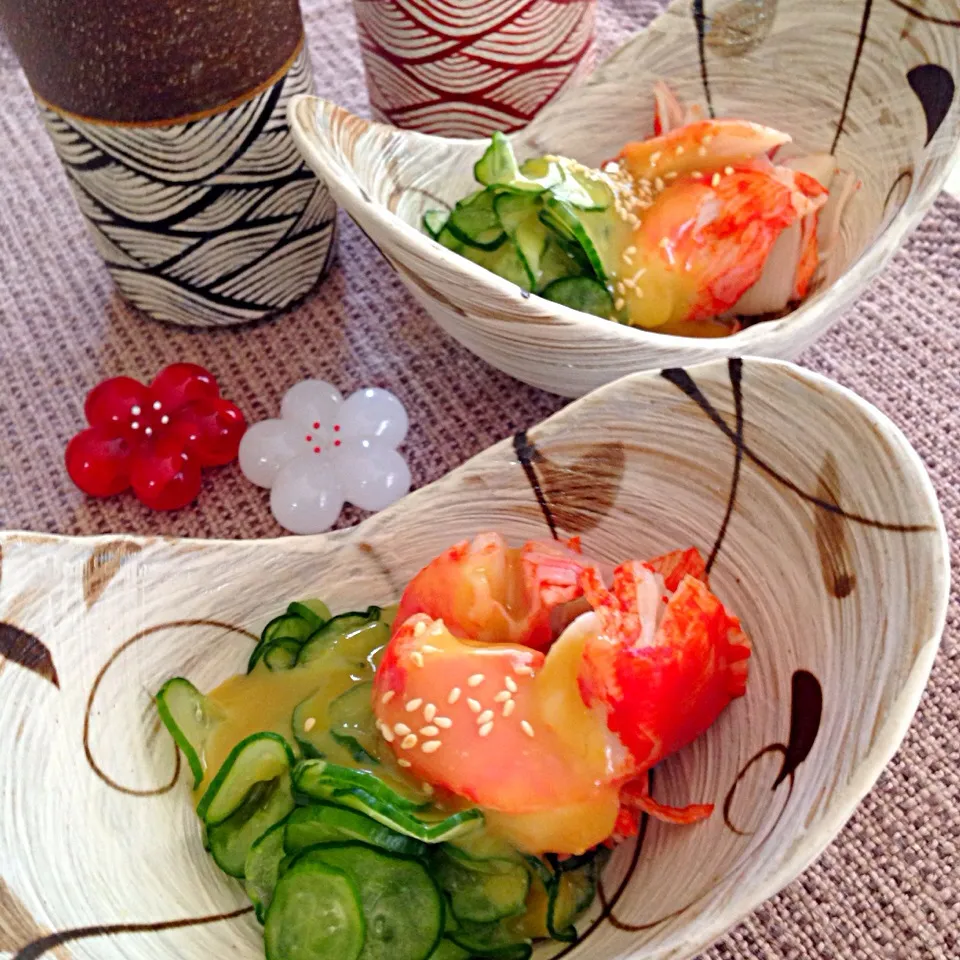 カニかまときゅうりのからし酢味噌和え🍀|デミさん