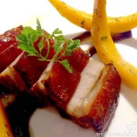 Snapdishの料理写真:rosewater porkbelly .pickled pumpkin and cherry chutney|Oliverさん