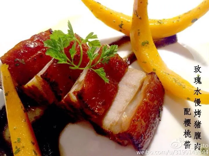 rosewater porkbelly .pickled pumpkin and cherry chutney|Oliverさん