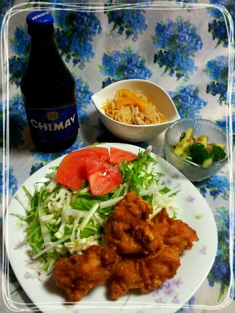 唐揚げ&梅キュウリ&切り干し大根と最近はまってしまったベルギービール|かずにゃんさん