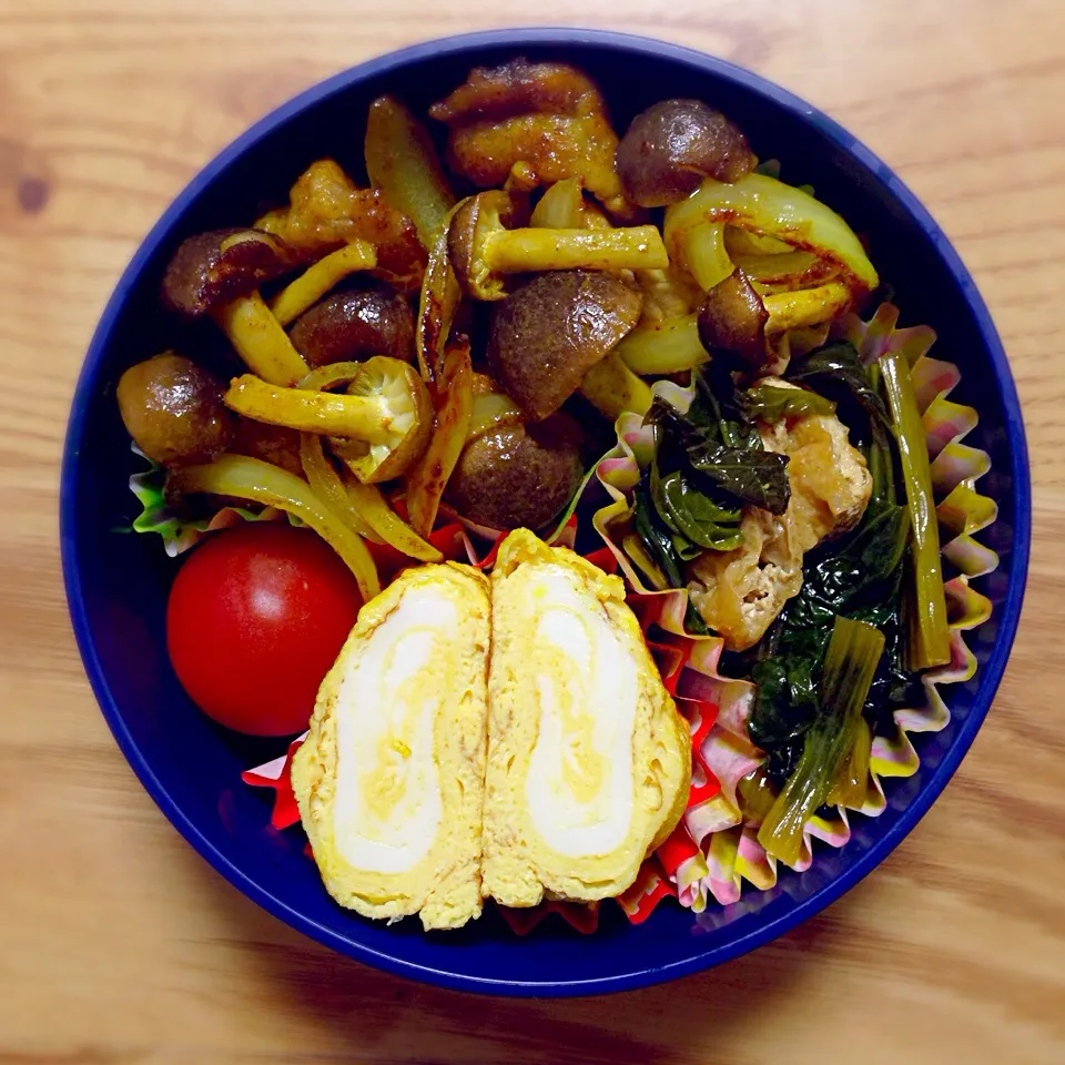 豚肉と野菜の和風カレー炒め、小松菜と油揚げの煮浸し|okuyさん