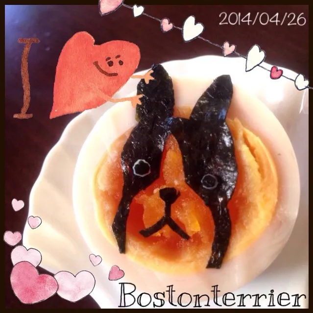 Snapdishの料理写真:今日の味玉は愛犬もぐ(ボストンテリア)にしてみました(´ ω。 `)|ふくろう女子さん