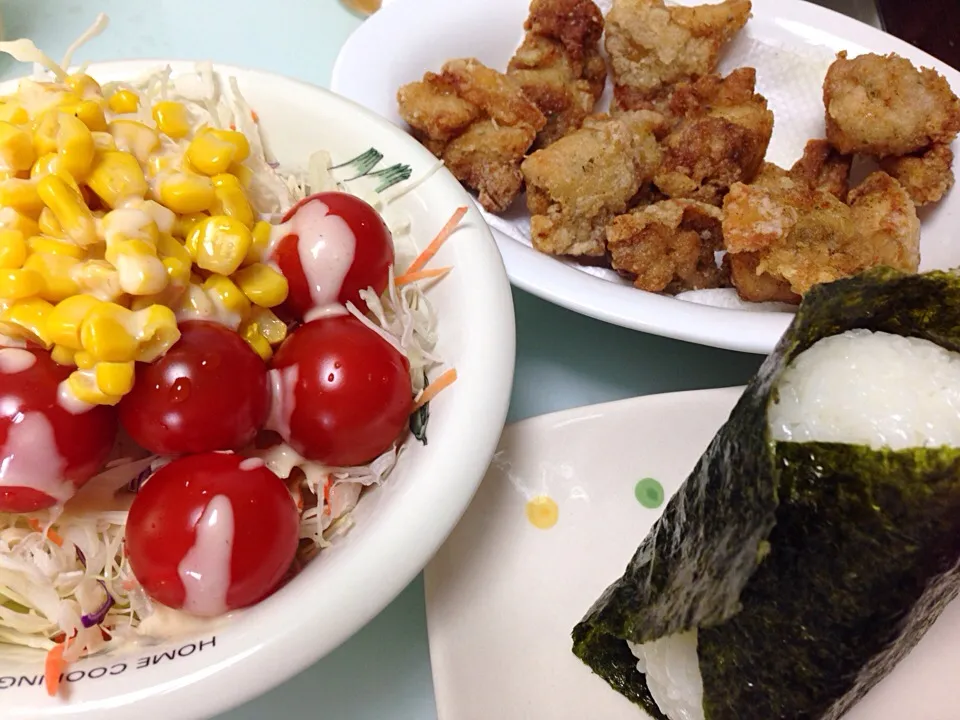 ☆tuna riceball,karaage&fresh vegetables salad|rubyjaneさん