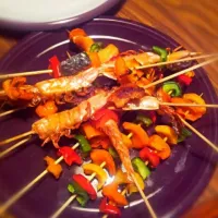 Snapdishの料理写真:BBQ: grilled salmon,shrimps and peppers|Thúy Vy Hoàng Phanさん