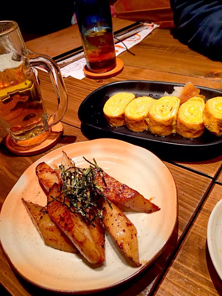 長芋のバター醤油焼き、厚焼き卵|にゃんこ先生さん