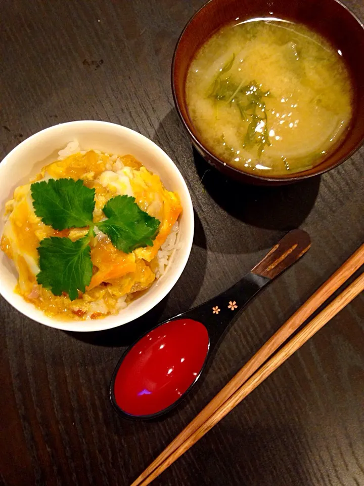 親子丼 ＆ 大根と水菜の味噌汁|mymamaさん