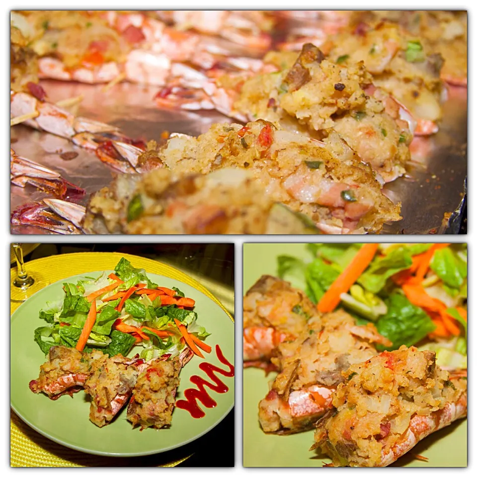 Baked Stuffed Shrimp with a Potato Bacon Stuffing and Side Salad.|Joyce Anne Alcantaraさん