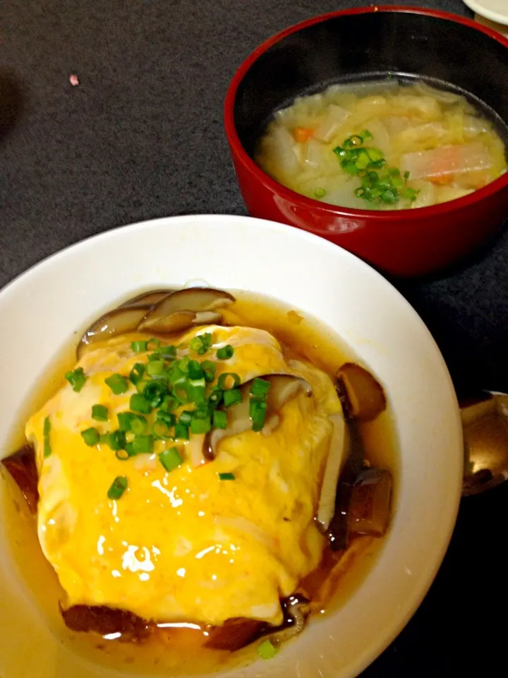 天津飯と野菜味噌汁|ゆきさん