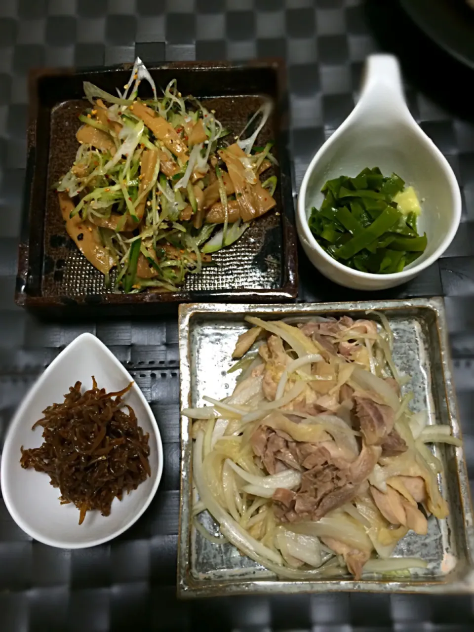 おつまみ4種❤︎ 釘煮 ヒネぽん メンマ胡瓜和え 茎若布|しぃさん