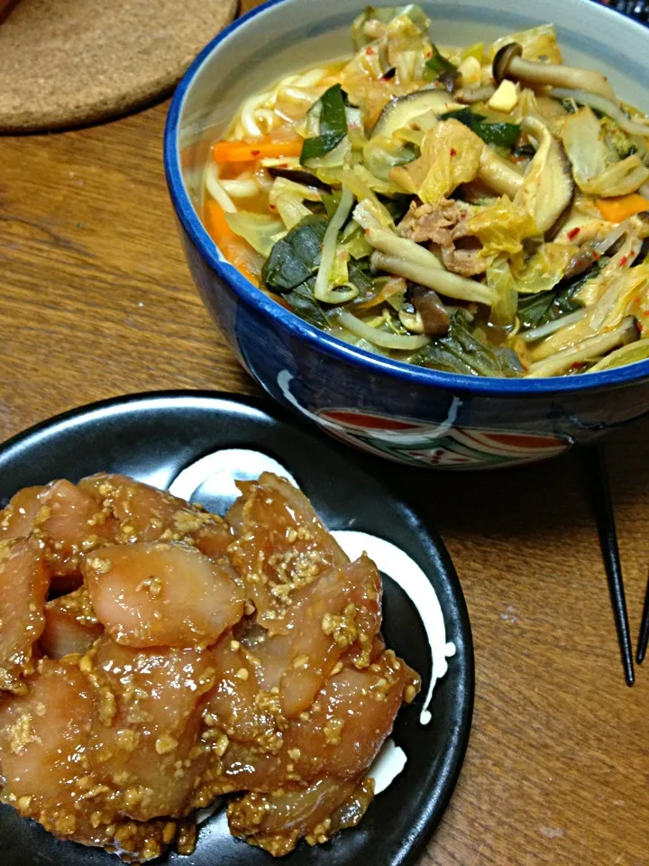 キムチうどんとマグロの醤油麹漬け|BAMBIさん