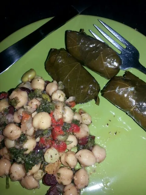 grape leaves along side chick pea salad.|Polly Gelfusoさん