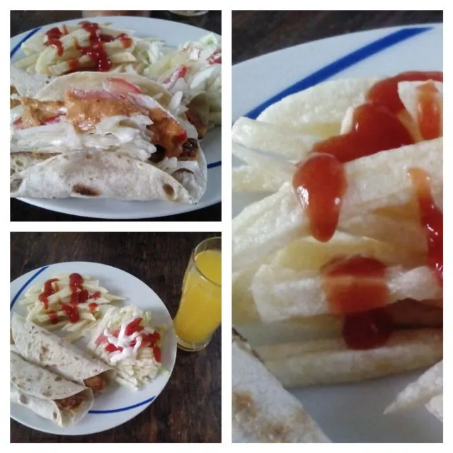 Burrito Crispy Chicken con sala de cacahuete y papas fritas|Javier Rdz.さん